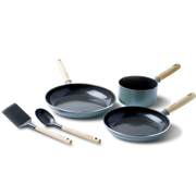 Mayflower 5-delige Pannenset Scandinavisch blauw met essenhout handvaten