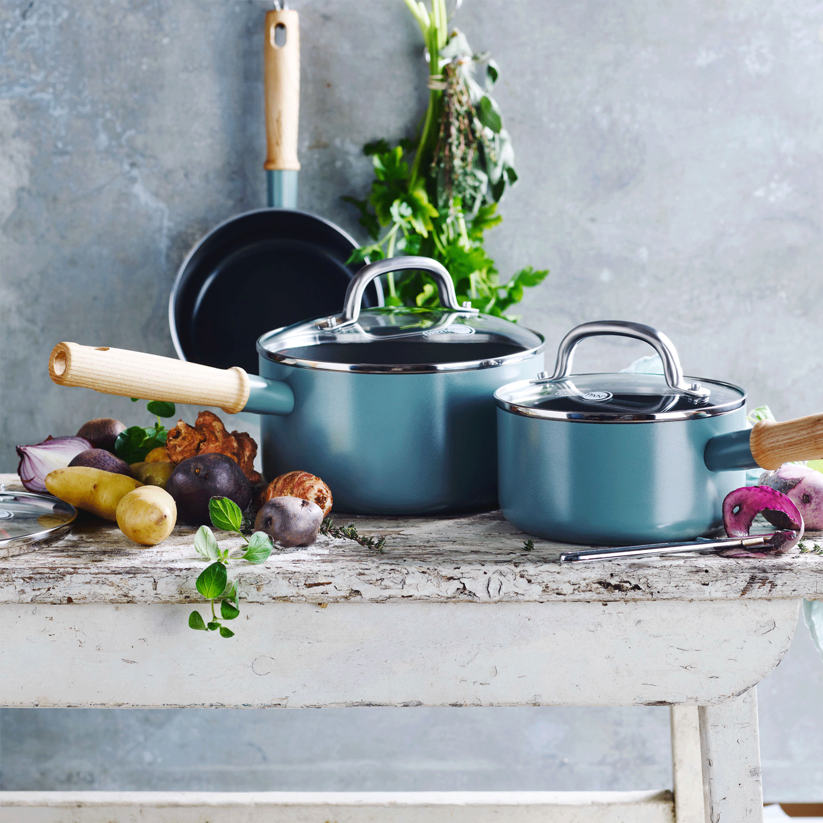 Mayflower 3-delige steelpannenset Scandinavisch blauw keuken