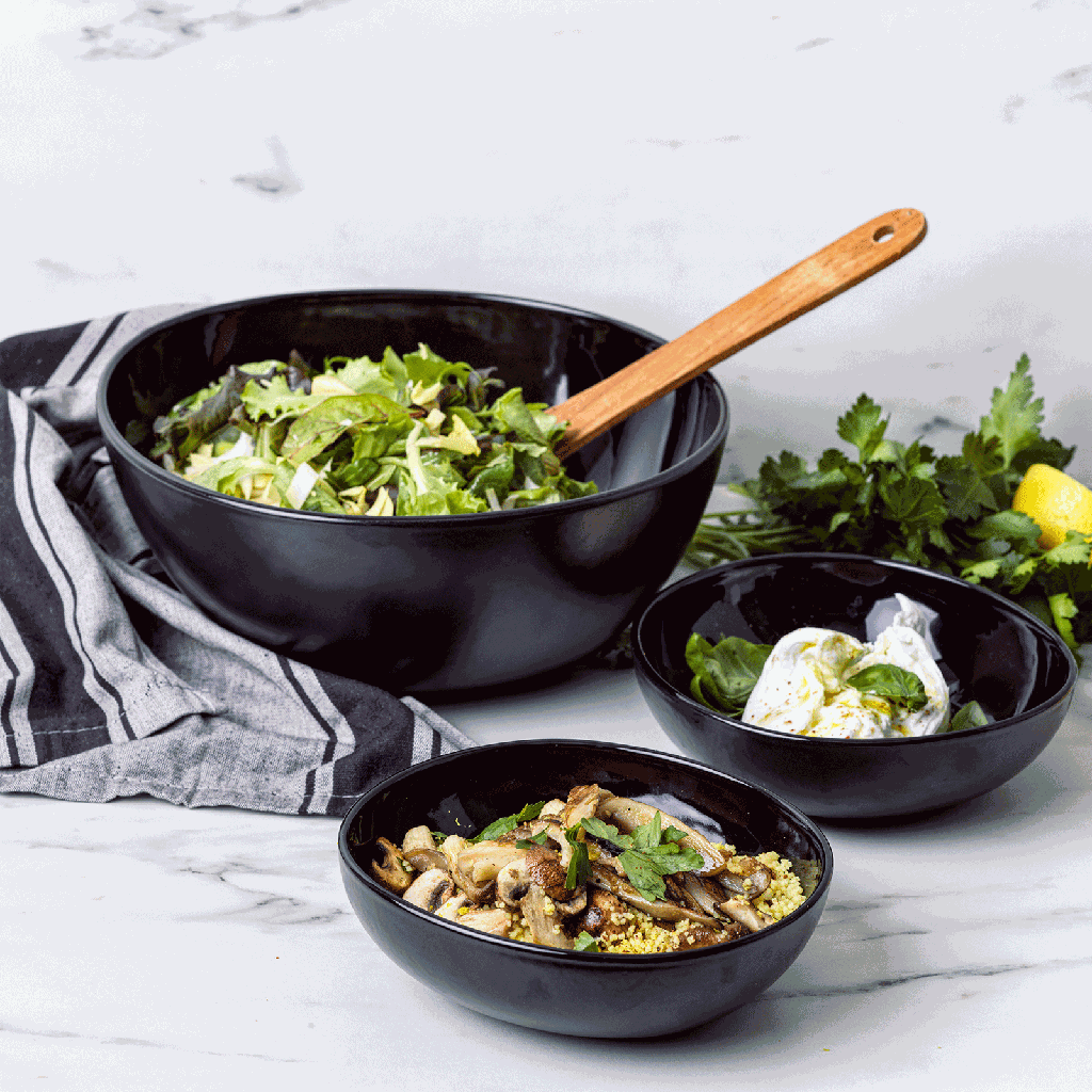 Chop & Grill 3-delige Set Vaathanddoeken grijs salade, burrata en champignons met couscous