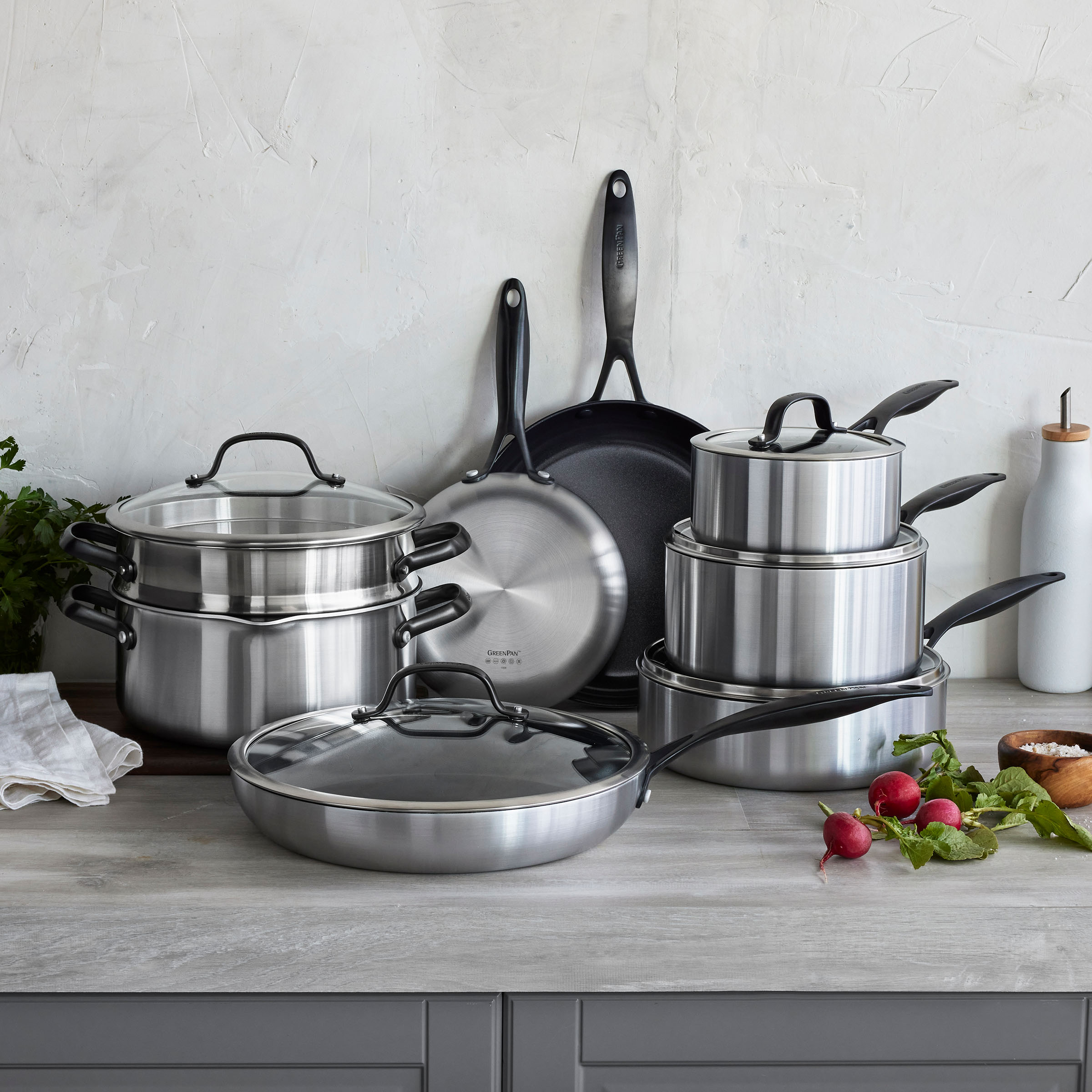 Venice Pro Noir Braadpan met deksel 30cm zilver collectie